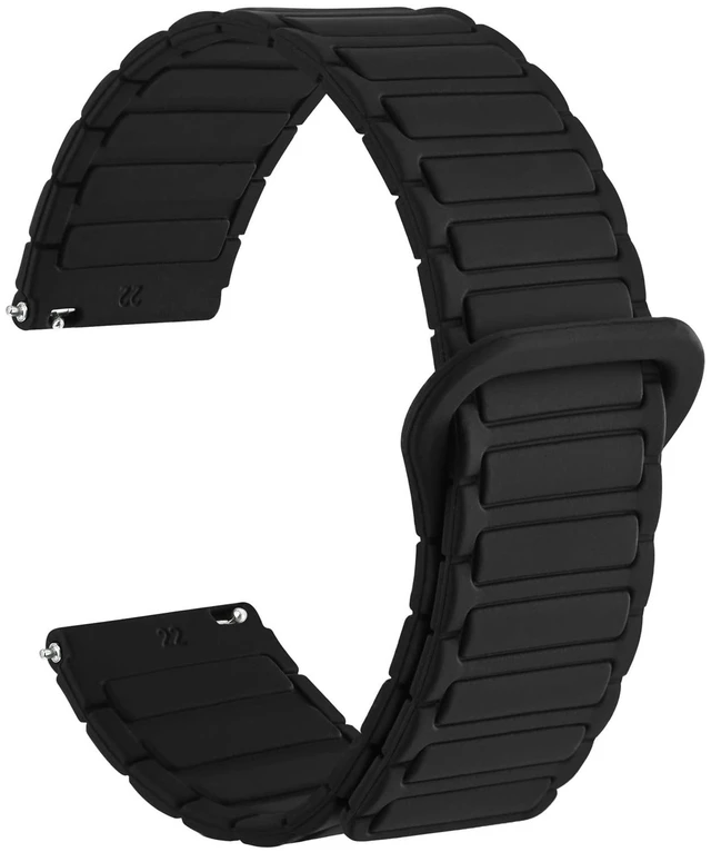 Main image of 22mm Magnetic Silicone Watch Band, Tactile Ridged Texture, Quick Release (Black)