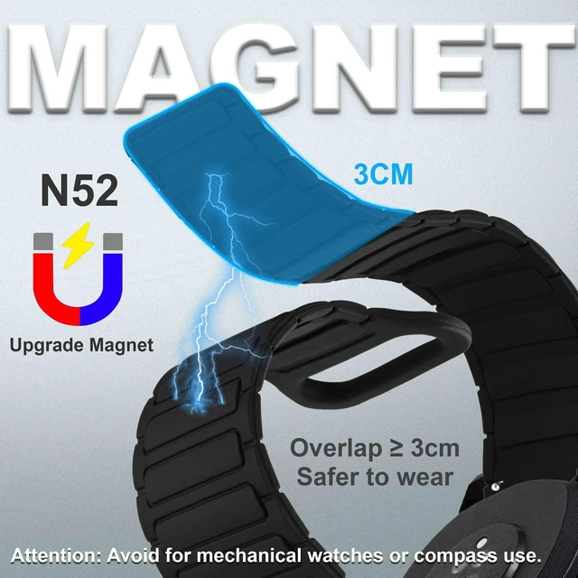 Alt view image 2 of 7 - 22mm Magnetic Silicone Watch Band, Tactile Ridged Texture, Quick Release (Black)