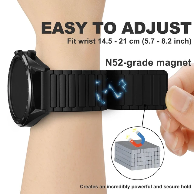 Alt view image 3 of 7 - 22mm Magnetic Silicone Watch Band, Tactile Ridged Texture, Quick Release (Black)