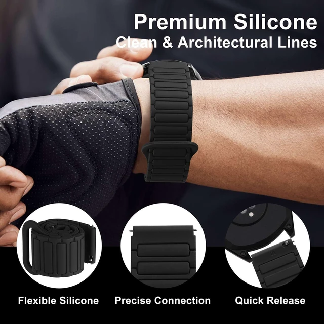 Alt view image 4 of 7 - 22mm Magnetic Silicone Watch Band, Tactile Ridged Texture, Quick Release (Black)