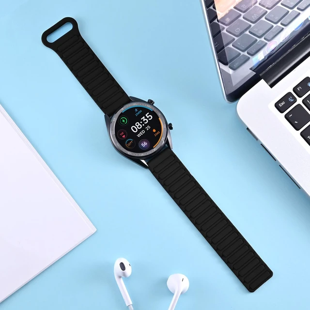 Alt view image 6 of 7 - 22mm Magnetic Silicone Watch Band, Tactile Ridged Texture, Quick Release (Black)