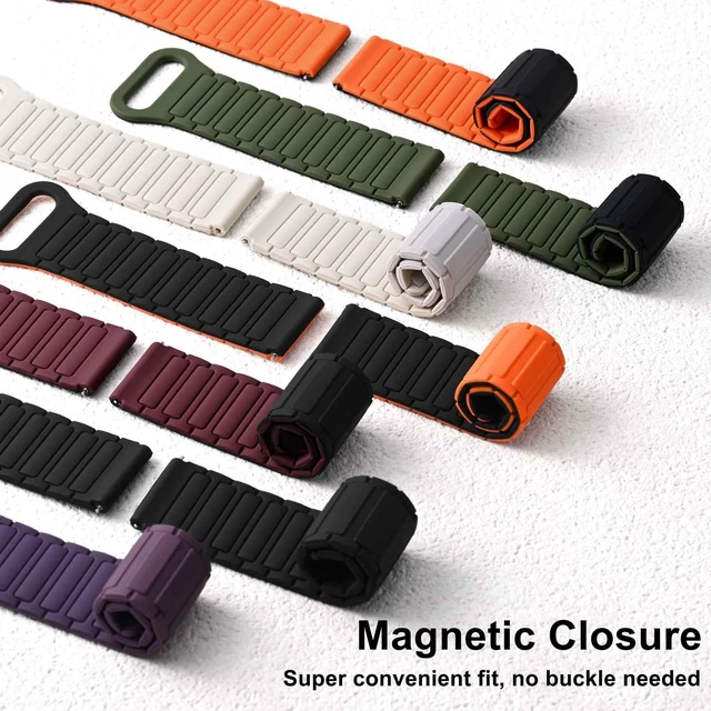 Alt view image 7 of 7 - 22mm Magnetic Silicone Watch Band, Tactile Ridged Texture, Quick Release (Black)