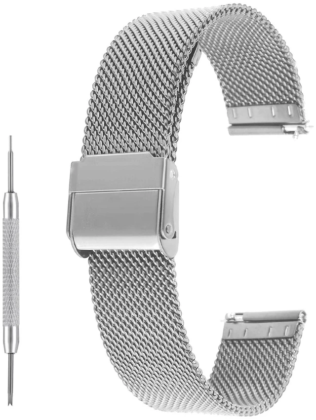 Main image of cobee Milanese Mesh Watch Bands, Quick Release Replacement Watch Straps Adjustable Stainless Steel Watchbands for Men Women Universal Metal Mesh Straps Compatible with 20mm Lug Width(Silver, 20mm)