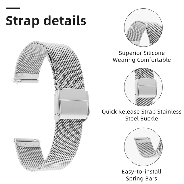 Alt view image 3 of 7 - cobee Milanese Mesh Watch Bands, Quick Release Replacement Watch Straps Adjustable Stainless Steel Watchbands for Men Women Universal Metal Mesh Straps Compatible with 20mm Lug Width(Silver, 20mm)