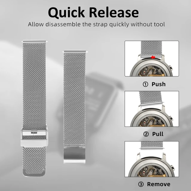 Alt view image 4 of 7 - cobee Milanese Mesh Watch Bands, Quick Release Replacement Watch Straps Adjustable Stainless Steel Watchbands for Men Women Universal Metal Mesh Straps Compatible with 20mm Lug Width(Silver, 20mm)
