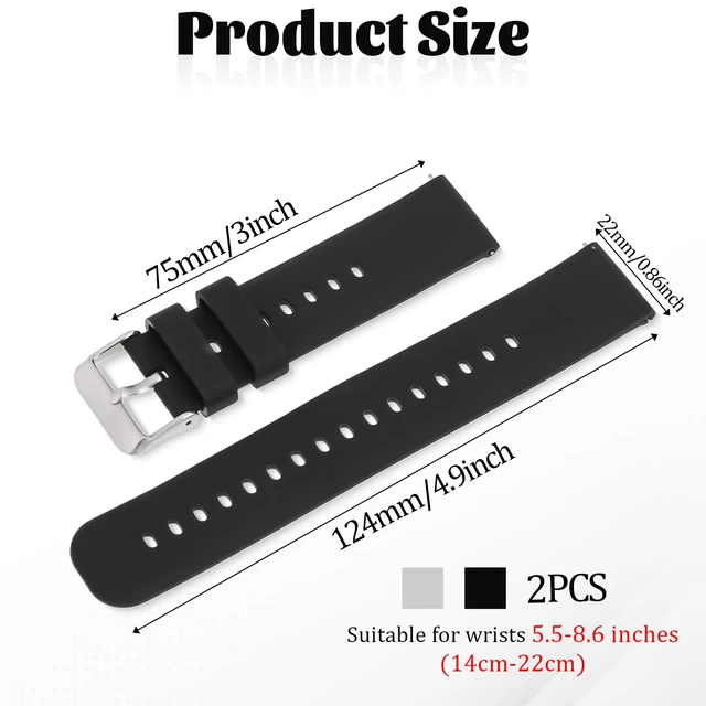 Alt view image 2 of 7 - 2 Pcs Silicone Watch Bands, Quick Release Soft Rubber Replacement Watch Bands Watch Straps for Men Women (22mm)