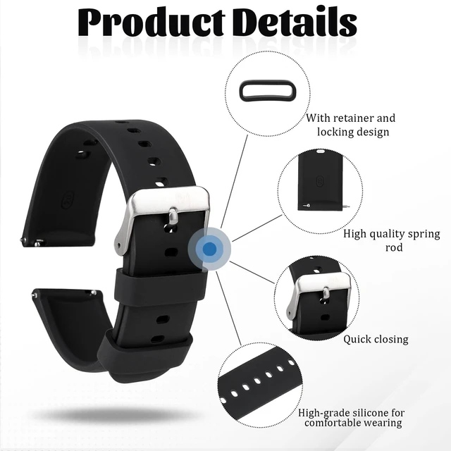 Alt view image 3 of 7 - 2 Pcs Silicone Watch Bands, Quick Release Soft Rubber Replacement Watch Bands Watch Straps for Men Women (22mm)