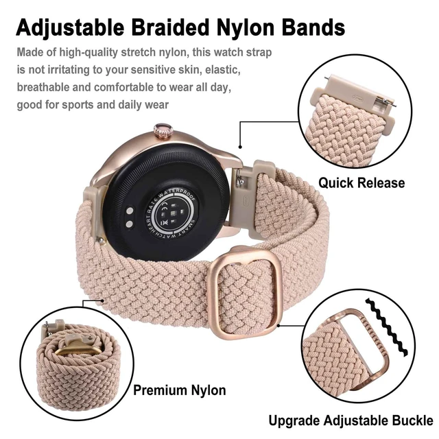 Alt view image 3 of 7 - Nylon Watch Bands 18mm, Adjustable Braided Loop Straps for Men and Women,Pink with Rose Gold Buckle