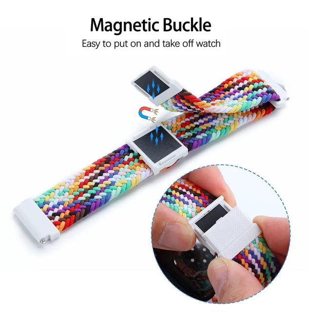 Alt view image 4 of 7 - Stretchy Braided Gizmo Watch Band Replacement - Magnetic Buckle, Adjustable Length, Breathable, Quick Release Spring Bars - Teal