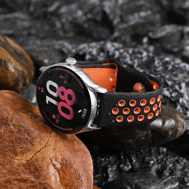 Alt view image 2 of 7 - Watch Bands for Men and Women, Ventilated Silicone Watch Straps, Quick Release Sport Loop Band, 22mm, Black/Orange
