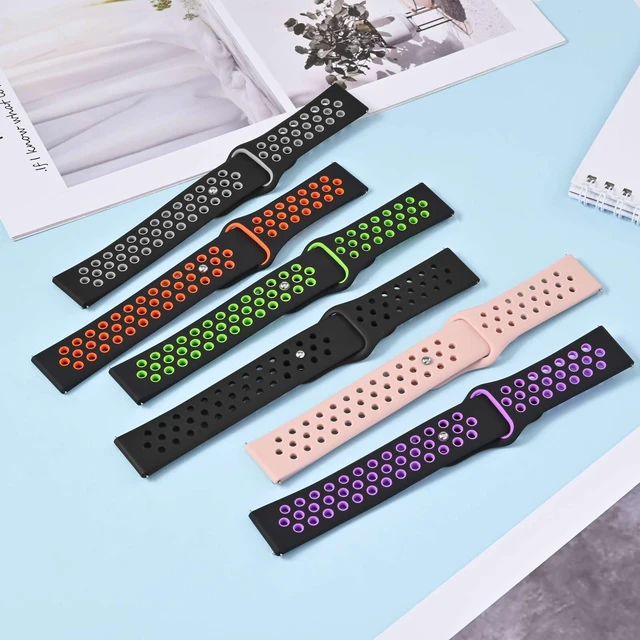 Alt view image 7 of 7 - Watch Bands for Men and Women, Ventilated Silicone Watch Straps, Quick Release Sport Loop Band, 22mm, Black/Orange
