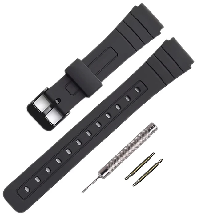 Main image of TPU Watch Strap Replacement for Casio F-91W/F-84/F-94/F-105/F-108/A-158watch bands for men and Women(Black/Black Buckle)