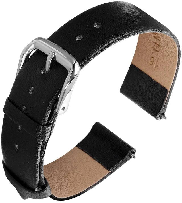 Main image of 18mm Leather Watch Straps, Soft Calfskin Leather Watch Band | Quick Release Replacement, Universal Watches Bracelet with Stainless Steel Clasp Buckle for Men & Women(Black)