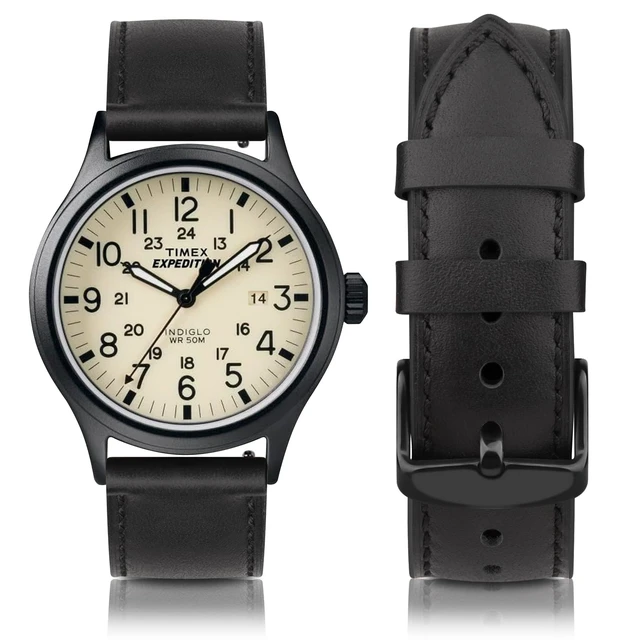 Alt view image 2 of 7 - 20mm Leather Band for Timex Expedition Bands, Soft Leather Replacement Band for Timex Men's Expedition Scout 40mm 43mm/Expedition Acadia 40mm/Digital CAT 39mm/Field 43mm