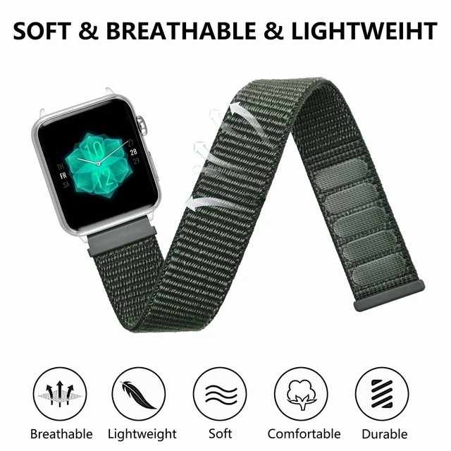 Alt view image 4 of 7 - Nylon Sport Loop Watch Bands 18mm, 2 Packs Quick Release Adjustable Strap for Men Women (Black and Army Green)