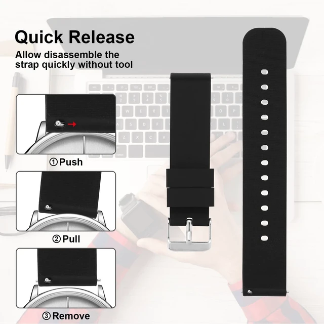 Alt view image 5 of 7 - cobee Silicone Watch Bands, Quick Release Watch Band with Stainless Steel Buckle, Waterproof Soft Rubber Watch Strap Compatible with Smart Watch Sport Watch for Men Women (22mm)