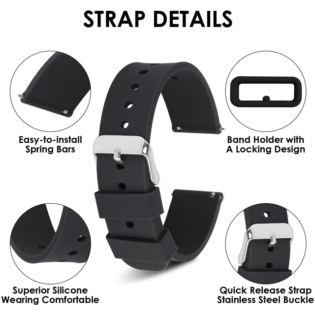 Alt view image 4 of 7 - cobee Silicone Watch Bands, Quick Release Watch Band with Stainless Steel Buckle, Waterproof Soft Rubber Watch Strap Compatible with Smart Watch Sport Watch for Men Women (22mm)