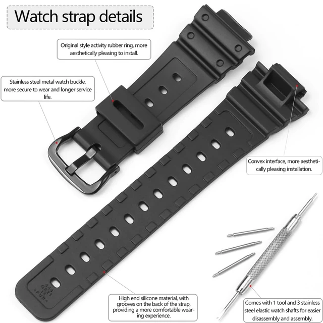 Alt view image 2 of 6 - Watch Strap Compatible with Casio 10512401 Replacement Band GWM5610 DW-5600BB DW6900 Rubber Bracelet (Black band black buckle)