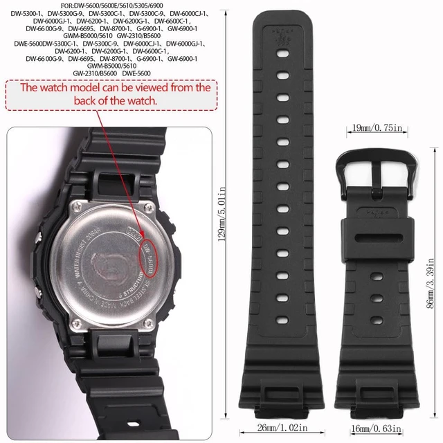 Alt view image 3 of 6 - Watch Strap Compatible with Casio 10512401 Replacement Band GWM5610 DW-5600BB DW6900 Rubber Bracelet (Black band black buckle)