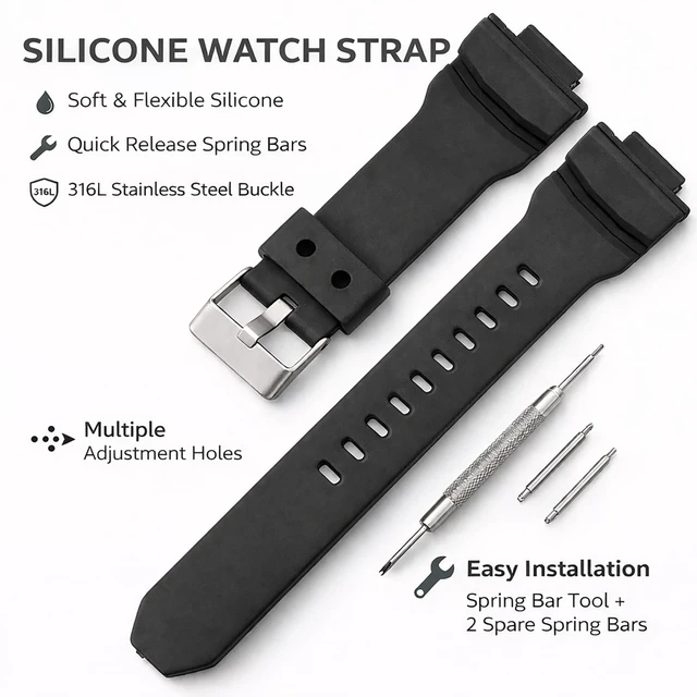Alt view image 7 of 7 - Watch Band Replacement for Casio G-Shock GA-150/200/201/300/310/ Wirstband accessories for Men and Women Strap (Black)