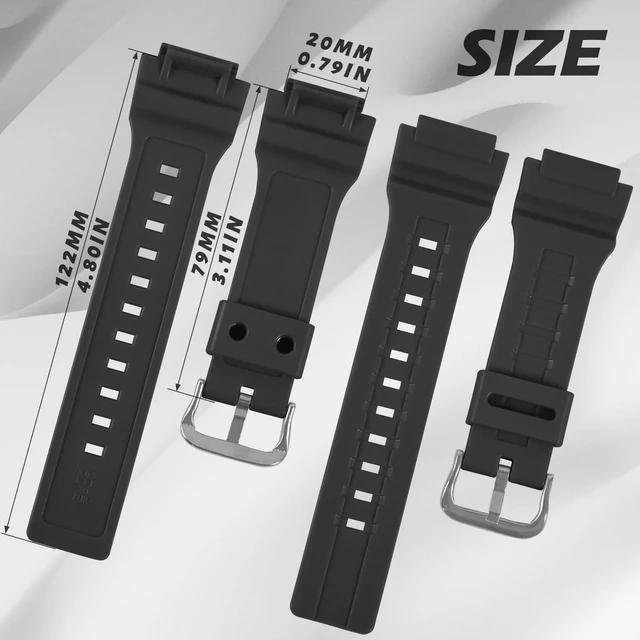 Alt view image 2 of 7 - 20mm Replacement Silicone Watch Band for Casio MCW-200H / MCW-200H-1AV MCW-200H-2AV / MCW-200H-9AV / MCW200H - Waterproof Men's Watchband Replacement, Casio Watch Strap (Black)