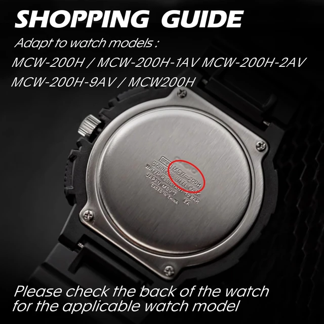 Alt view image 7 of 7 - 20mm Replacement Silicone Watch Band for Casio MCW-200H / MCW-200H-1AV MCW-200H-2AV / MCW-200H-9AV / MCW200H - Waterproof Men's Watchband Replacement, Casio Watch Strap (Black)