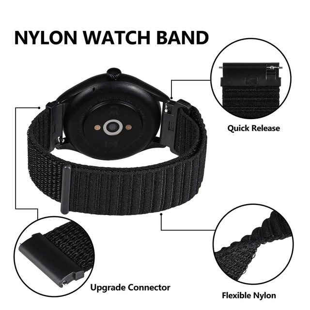 Alt view image 4 of 7 - Nylon Watch Straps for Men and Women, Hook and Loop Nylon Bands, Quick Release, Adjustable Replacement Wristband, 20mm, Black