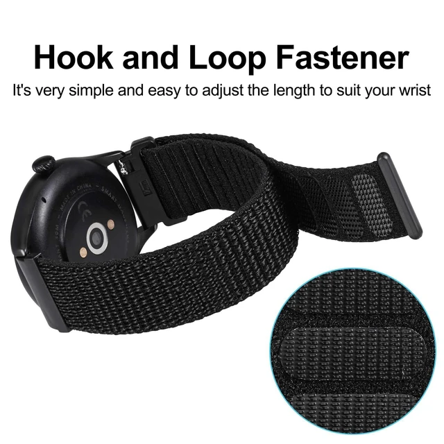 Alt view image 3 of 7 - Nylon Watch Straps for Men and Women, Hook and Loop Nylon Bands, Quick Release, Adjustable Replacement Wristband, 20mm, Black