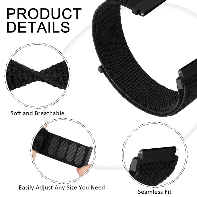 Alt view image 4 of 7 - Quick Release Nylon Watch Band for Men and Women, Soft Fabric Nylon Adjustable Wristband Strap 20mm Replacement Watchband, Black