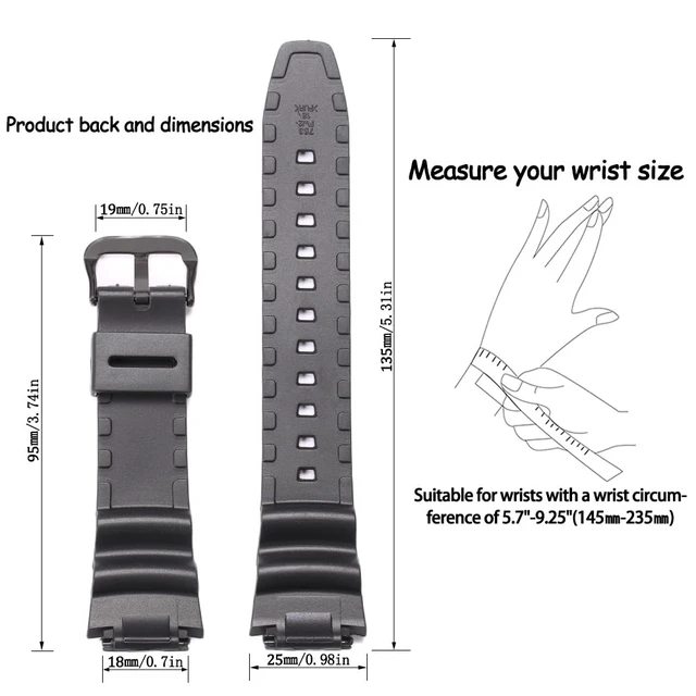 Alt view image 3 of 6 - Resin Replacement Watch Band Compatible with Casio AE1200WH F108WH AE-1300WH W218H SGW-300H W-800H Waterproof Rubber strap (18mm, BLACK)