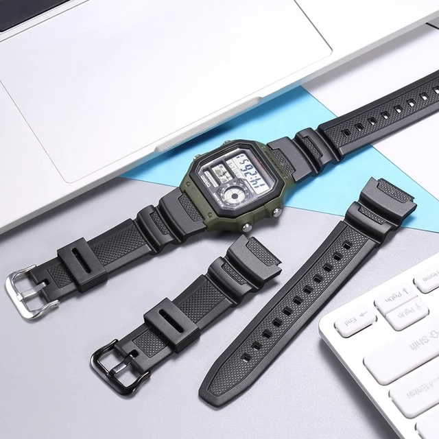 Alt view image 4 of 6 - Resin Replacement Watch Band Compatible with Casio AE1200WH F108WH AE-1300WH W218H SGW-300H W-800H Waterproof Rubber strap (18mm, BLACK)