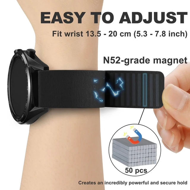 Alt view image 3 of 7 - 22mm Magnetic Watch Band, Wood Grain Silicone, Quick Release (Black)