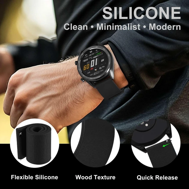 Alt view image 4 of 7 - 22mm Magnetic Watch Band, Wood Grain Silicone, Quick Release (Black)