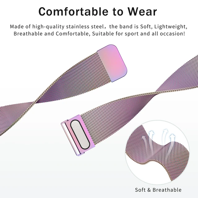 Alt view image 4 of 7 - 22mm Watch Band for Women Men, 22mm Quick Release Stainless Steel Metal Mesh Loop Adjustable Magnetic Replacement Wristbands Straps Bands