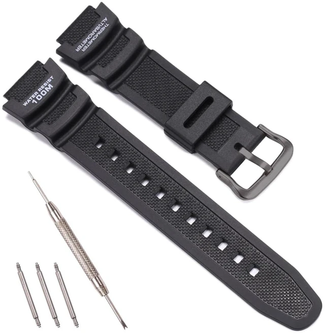 Main image of Resin Watch Band Compatible with Casio SGW 300 400 500 AE 1000 1200 Men's Waterproof Sport Rubber Replacement Strap 18mm Bracelet (Black buckle)