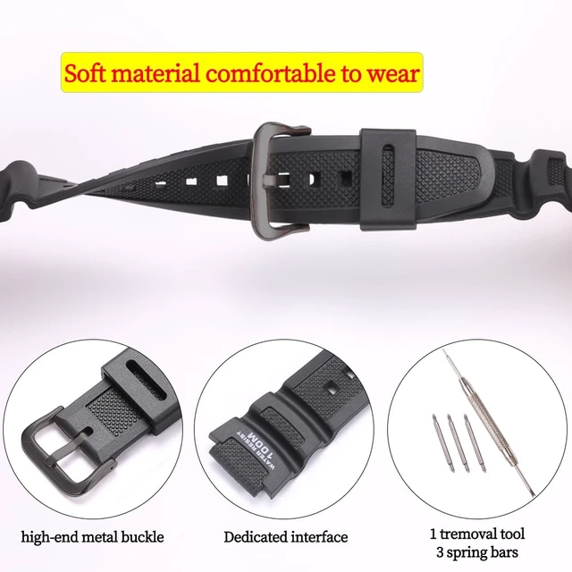 Alt view image 2 of 6 - Resin Watch Band Compatible with Casio SGW 300 400 500 AE 1000 1200 Men's Waterproof Sport Rubber Replacement Strap 18mm Bracelet (Black buckle)