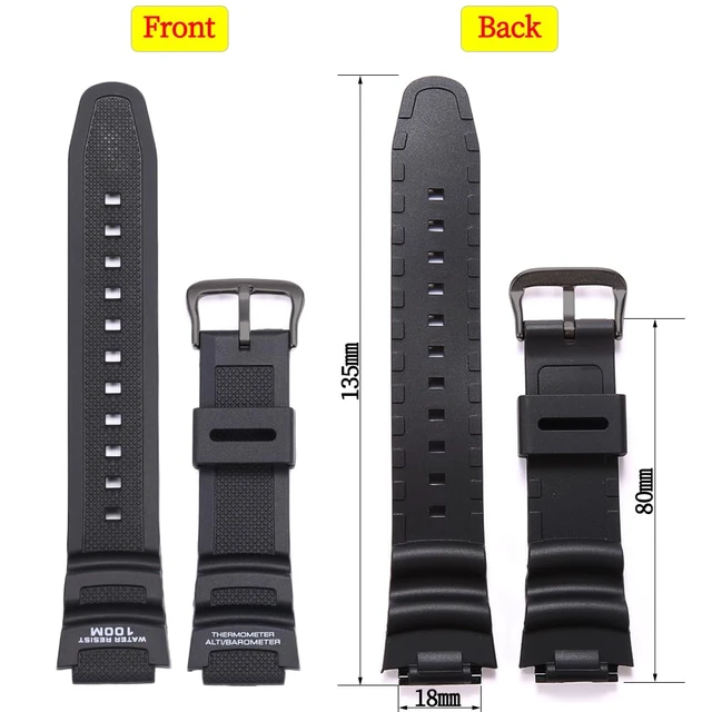 Alt view image 4 of 6 - Resin Watch Band Compatible with Casio SGW 300 400 500 AE 1000 1200 Men's Waterproof Sport Rubber Replacement Strap 18mm Bracelet (Black buckle)