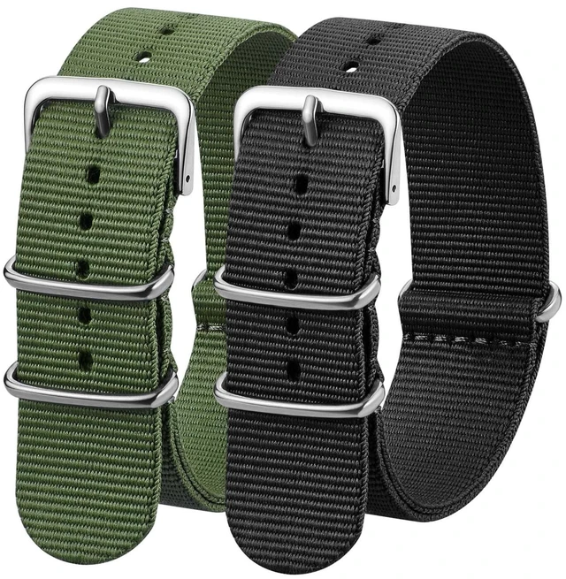 Main image of Nylon Watchband Replacement Quick Release Heavy Buckle Watchstraps for Men Women (18MM, Green/Black)