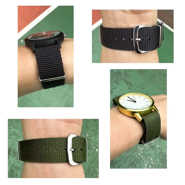 Alt view image 6 of 7 - Nylon Watchband Replacement Quick Release Heavy Buckle Watchstraps for Men Women (18MM, Green/Black)
