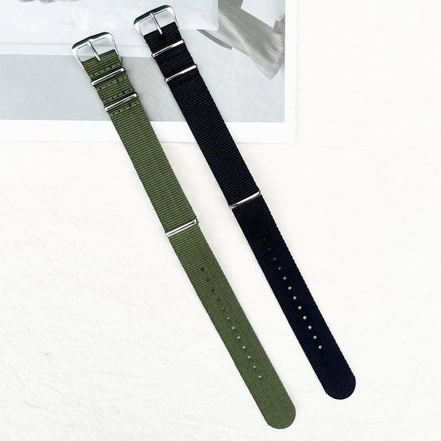 Alt view image 3 of 7 - Nylon Watchband Replacement Quick Release Heavy Buckle Watchstraps for Men Women (18MM, Green/Black)