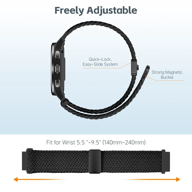 Alt view image 2 of 7 - Spade Co Health Smartwatch 4 Watch Bands, 22mm Braided Elastic Bands Compatible with Spade Co Health Smartwatch, Elastic Soft Nylon Straps for Women Men