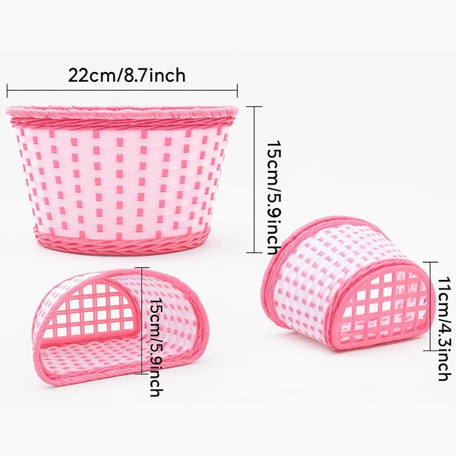 Alt view image 4 of 7 - Girls Bike Basket with Daisy Bell & Streamers, 12-16 in, Pink | Woven handlebar carrier for children, suits 12 to 16 inch rides, fun accessory for little riders, holiday present, easy mount