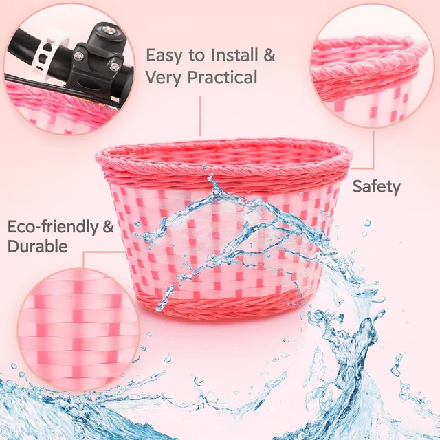 Alt view image 5 of 7 - Girls Bike Basket with Daisy Bell & Streamers, 12-16 in, Pink | Woven handlebar carrier for children, suits 12 to 16 inch rides, fun accessory for little riders, holiday present, easy mount
