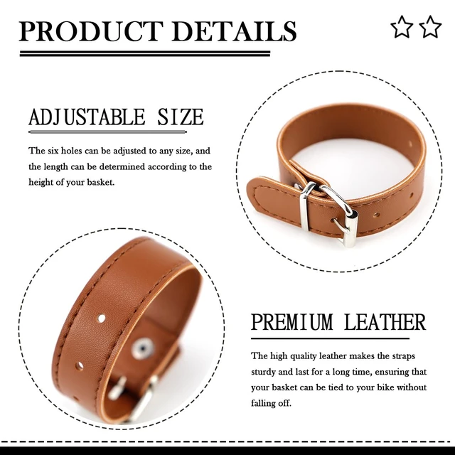 Alt view image 3 of 7 - 4Pcs Adjustable Bike Front Basket Strap, Leather Strap with Metal Buckle, Accessory for Bike Basket Decoration