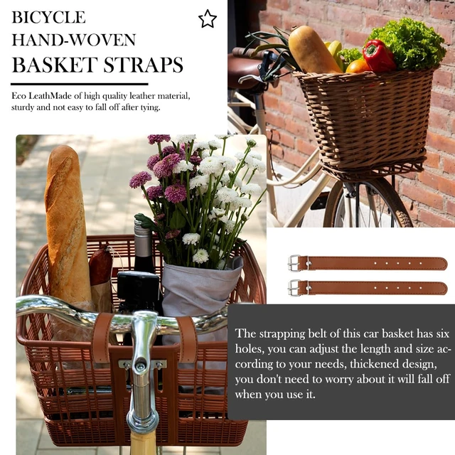 Alt view image 4 of 7 - 4Pcs Adjustable Bike Front Basket Strap, Leather Strap with Metal Buckle, Accessory for Bike Basket Decoration