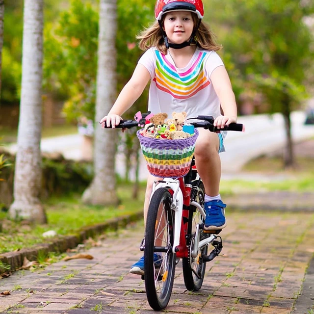 Alt view image 4 of 7 - Bike Basket Kids Front, Rainbow Hand-Woven Bicycle Front Basket, Multi-Color Boys Girls Front Bicycle Basket Tricycle Cruiser Bikes & Folding Bike Basket for Kids Adults(Rainbow)