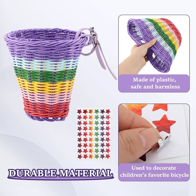 Alt view image 3 of 7 - Bike Basket Kids Front, Rainbow Hand-Woven Bicycle Front Basket, Multi-Color Boys Girls Front Bicycle Basket Tricycle Cruiser Bikes & Folding Bike Basket for Kids Adults(Rainbow)