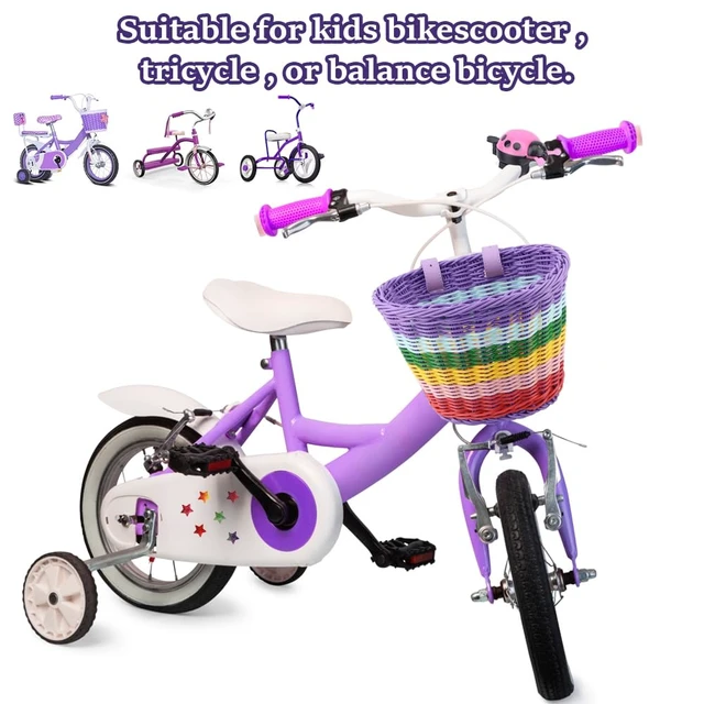 Alt view image 5 of 7 - Bike Basket Kids Front, Rainbow Hand-Woven Bicycle Front Basket, Multi-Color Boys Girls Front Bicycle Basket Tricycle Cruiser Bikes & Folding Bike Basket for Kids Adults(Rainbow)