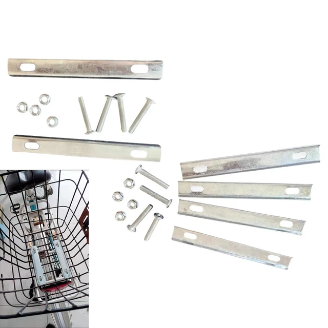 Alt view image 2 of 7 - 2 Set Rear Bike Basket Mounting Bracket Holder with Mount Screws Nuts Long Bolts Iron Fixing Plate Kits for Bicycle Cargo Rack Wire Baskets Installation Replacement Repair