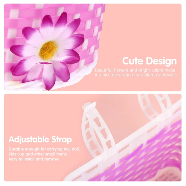 Alt view image 7 of 7 - 1 Children Bike Basket, 1 Piece, Plastic, Pink for Use | For adding front storage to a compatible kids bicycle, combining plastic construction with the supplied product form
